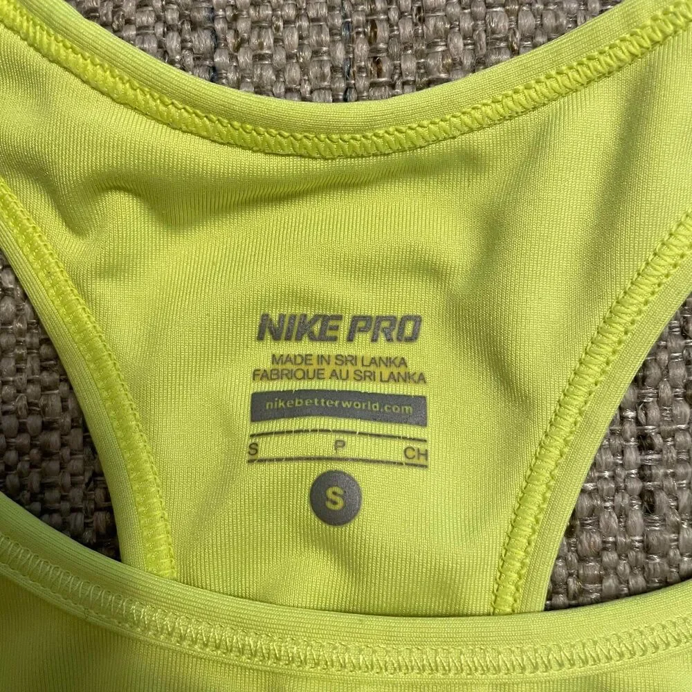Nike Pro Womens Dri-FIT Sports Bra Neon Volt Lime Green Swoosh Size Small S